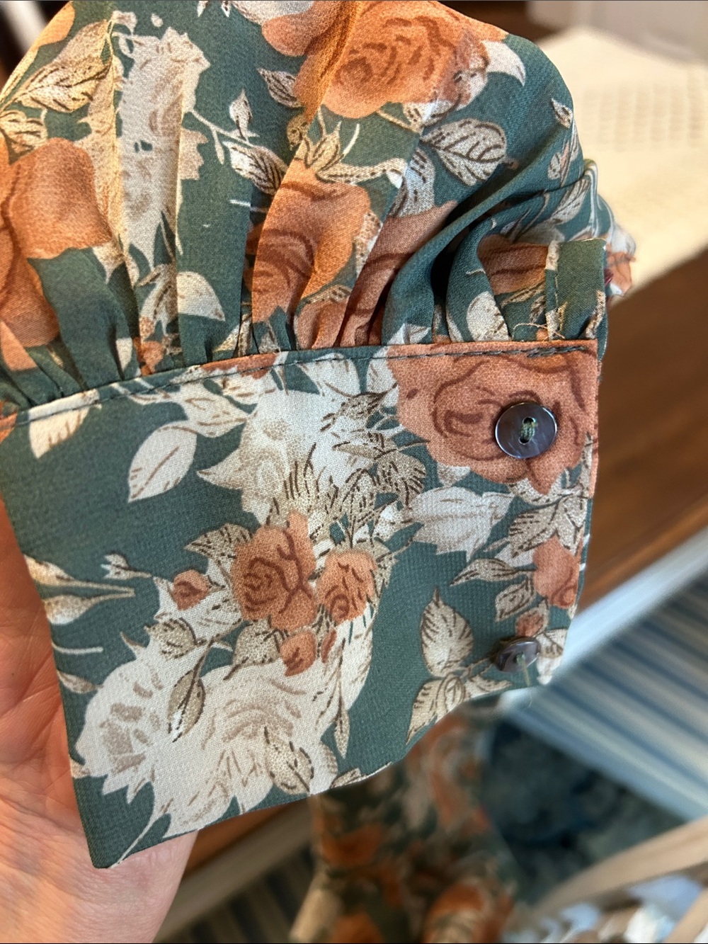 Floral Long-Sleeve Maxi Dress in Olive and Rust - Picture 5 of 6